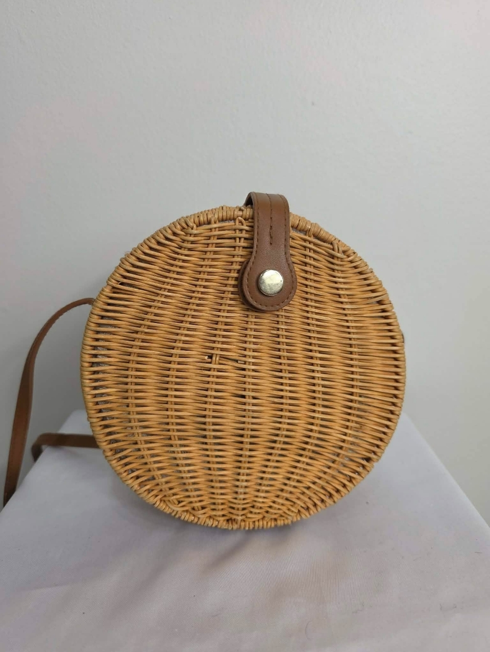 Zara Woven Round Crossbody Tan Bag